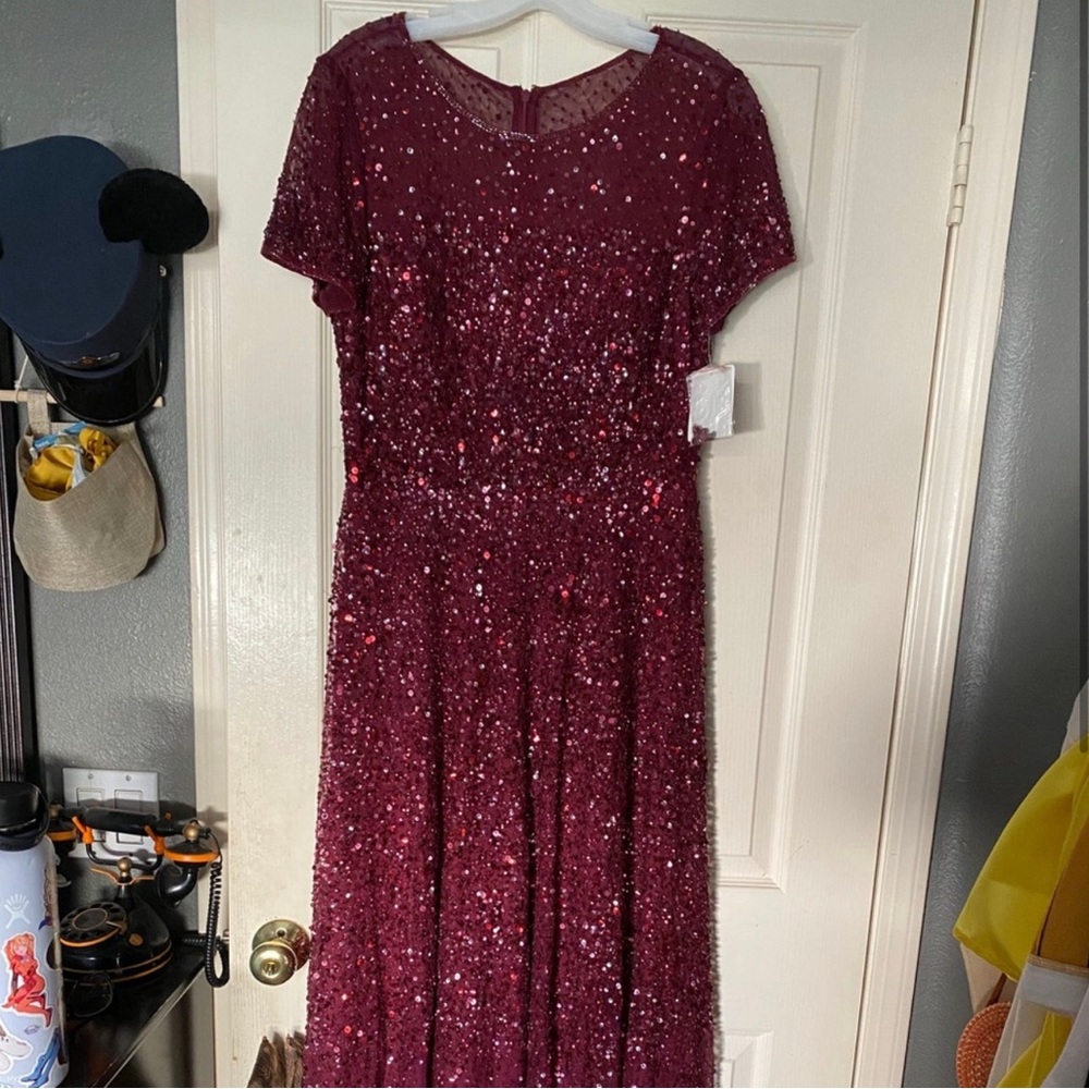 Modest Red Beaded Formal Dress